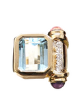 Aquamarine Amethyst Tourmaline and Diamond Ring in 14Kt Yellow Gold