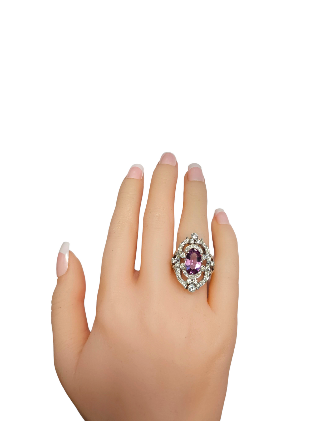 18Kt White Gold Pink Spinel and Diamond Ring