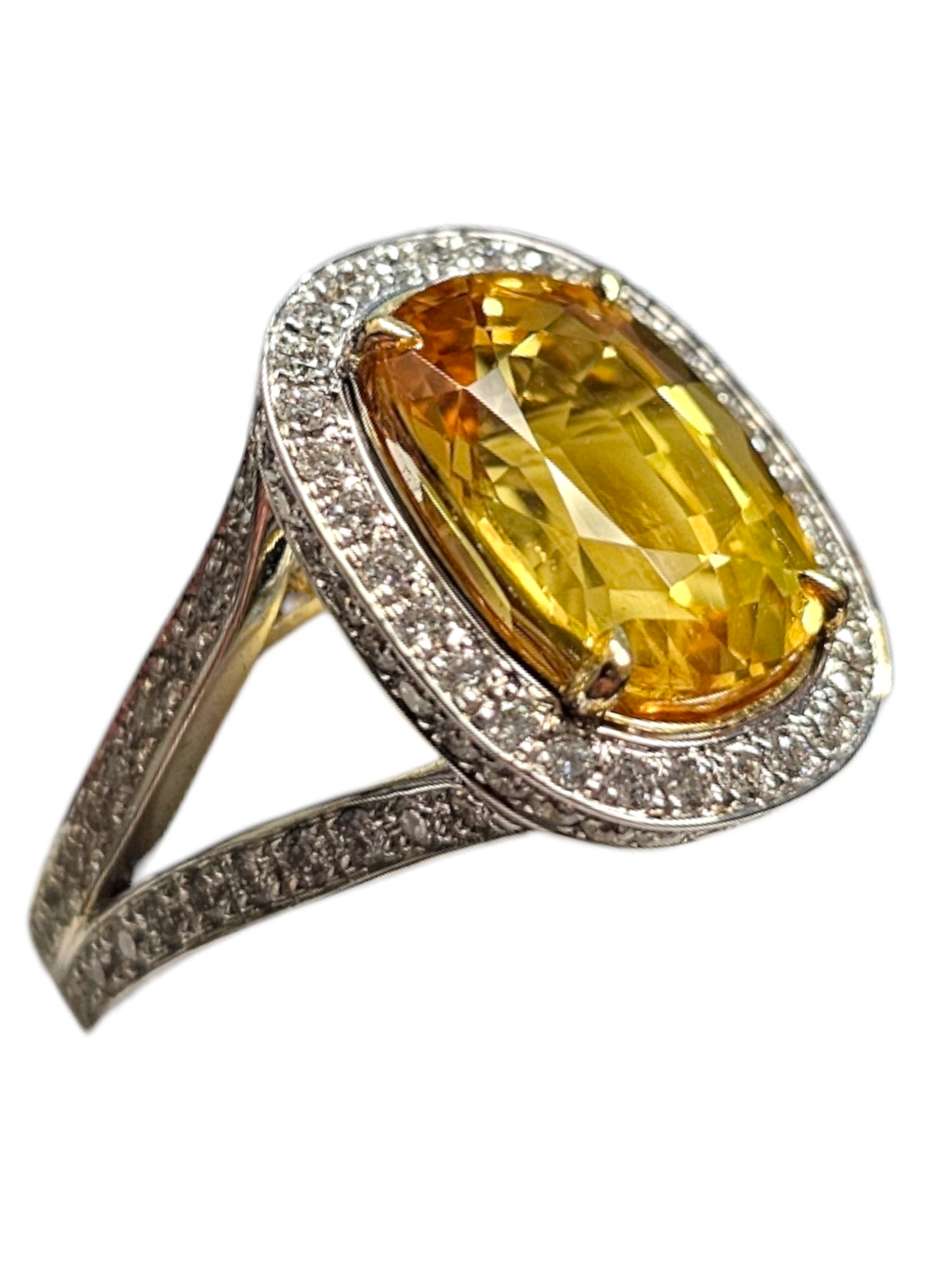18Kt White Gold Yellow Sapphire and Diamond Ring