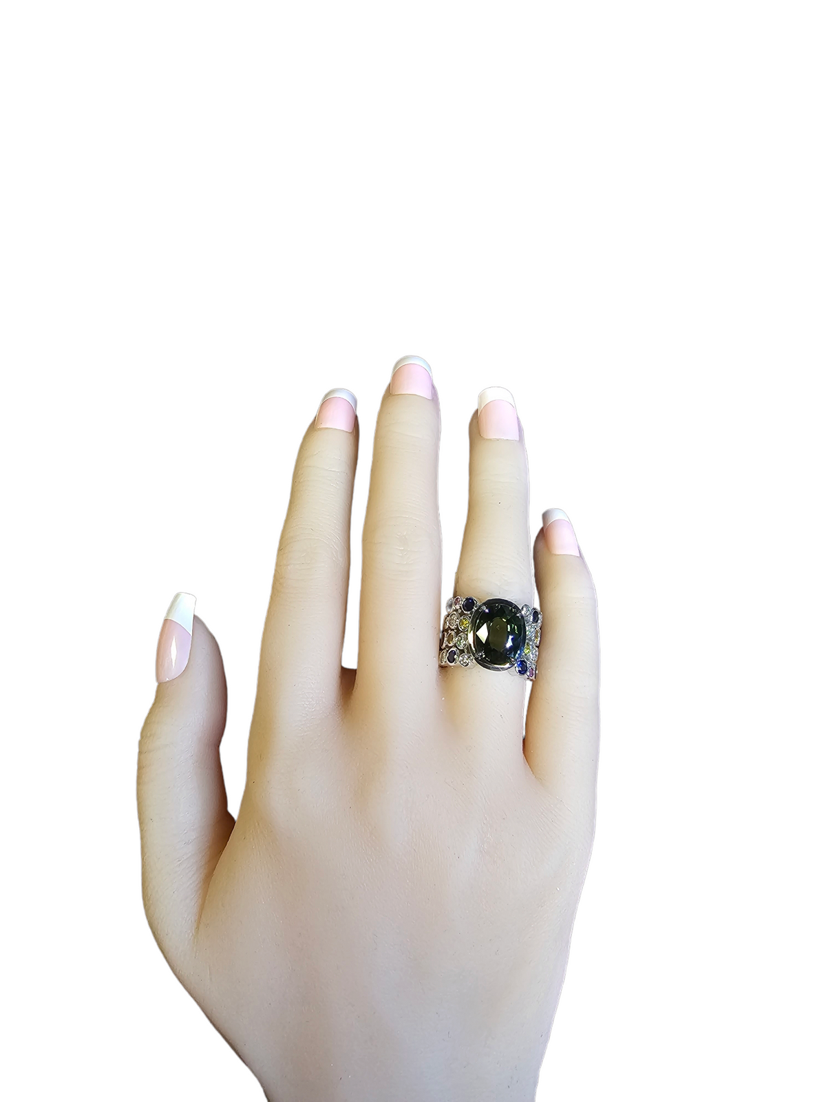 18Kt White Gold Alexandrite Diamond and Sapphire Ring