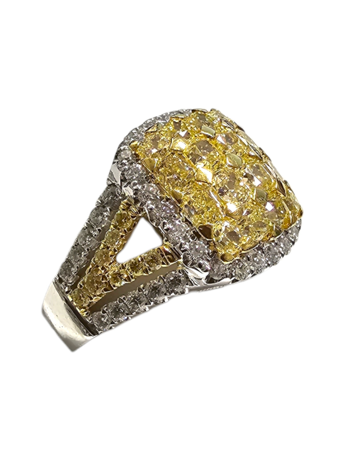 14Kt Two Tone Yellow Radiant Diamond Cluster Ring