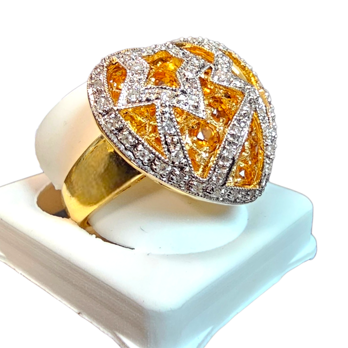 18Kt Yellow Gold Diamond and Citrine Star Heart Ring