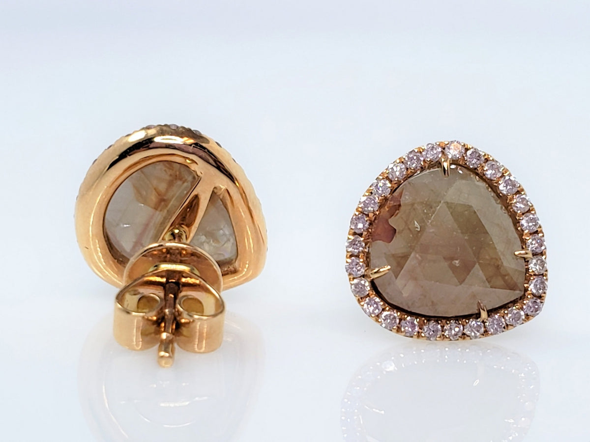 ROSE GOLD INSPIRED HALO ROUGH DIAMOND EARRINGS