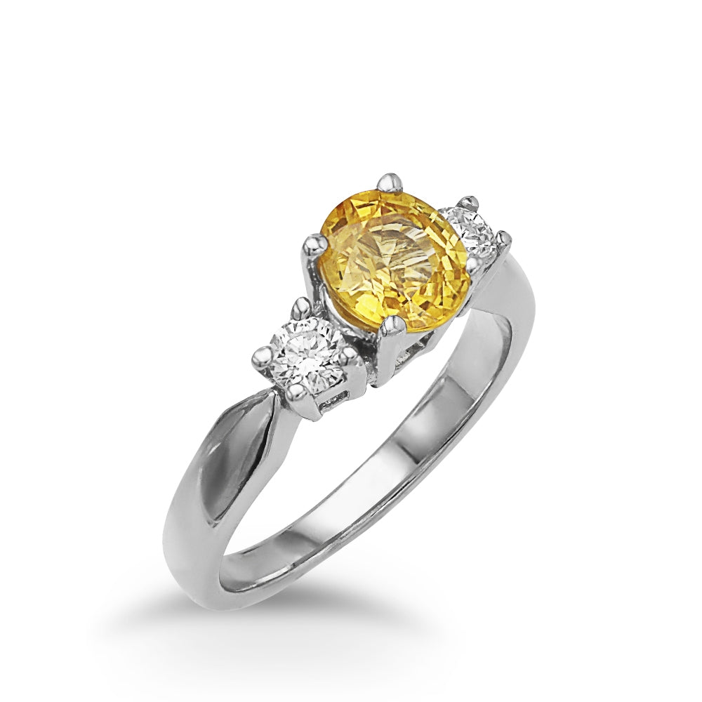 14Kt White Gold Yellow Sapphire and Diamond Ladies Ring