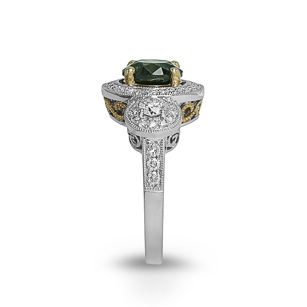 Three-Stone Green Diamond Ring