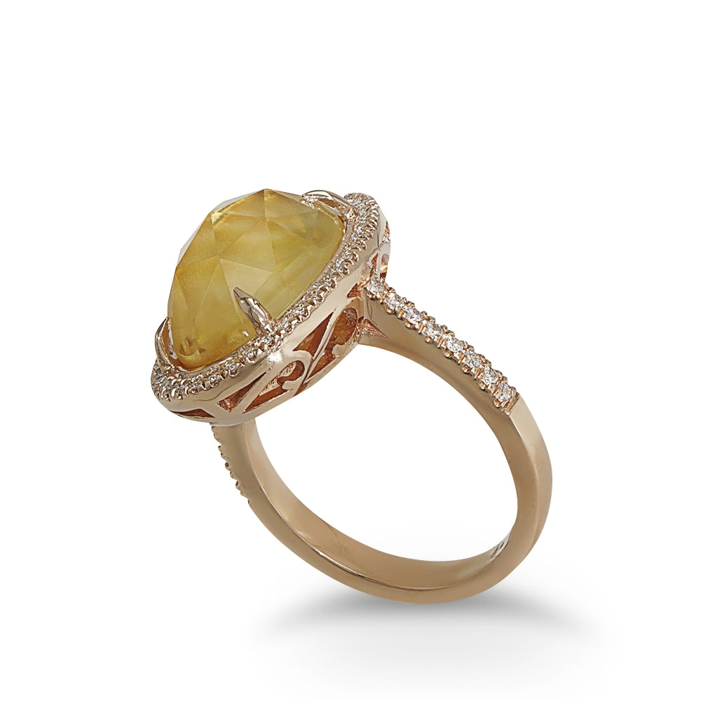 Mother of Pearl and Quartz Diamond Ring