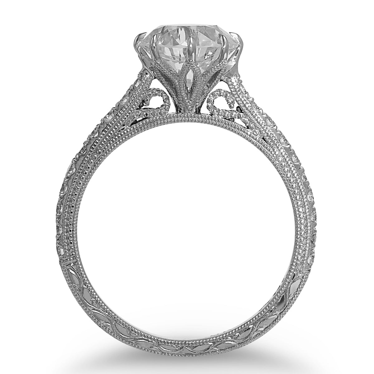 White Old European Cut Diamond in Engraved Ring