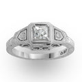 French Cut Diamond Engraved Ring in 18 Karat White Gold