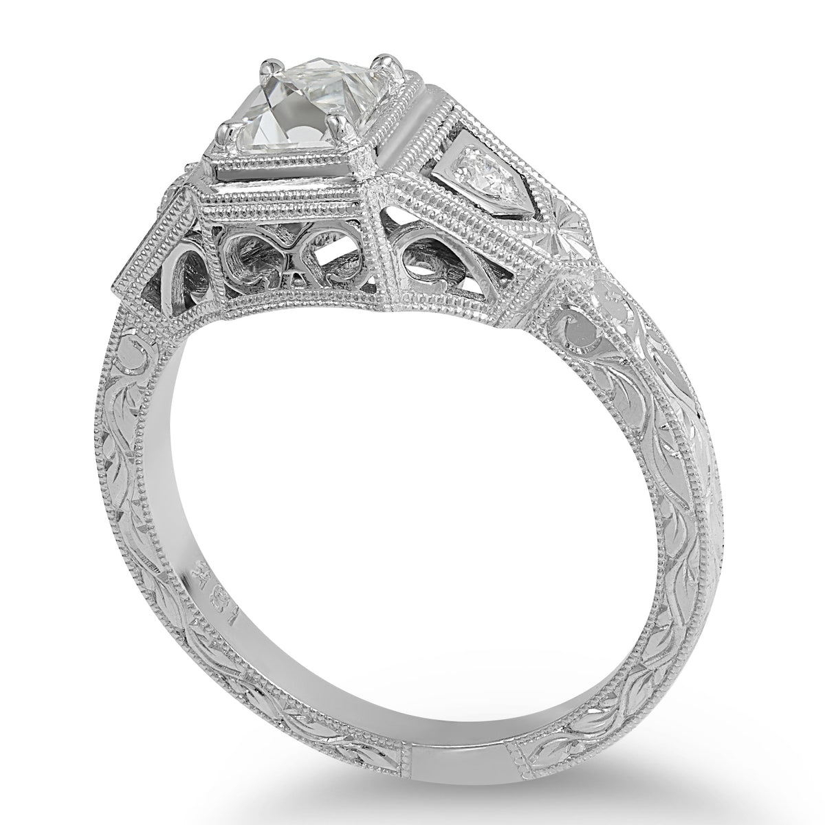 French Cut Diamond in Engraved Ring