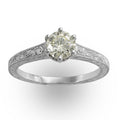 Engraved Round Diamond Ring in 18 Karat White Gold