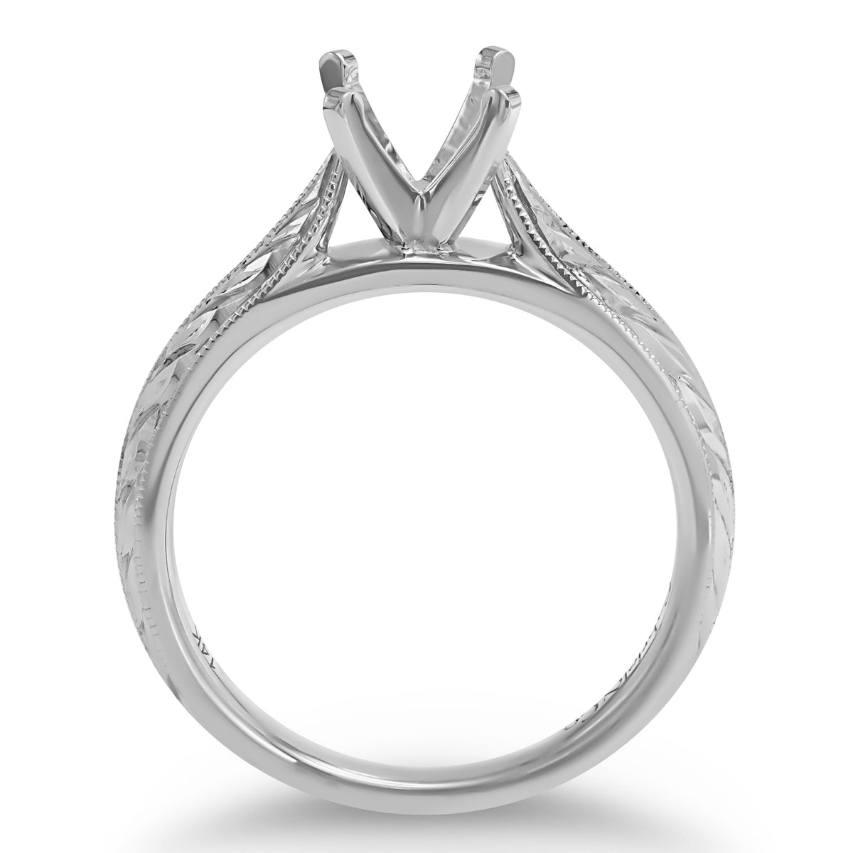 Engraved White Gold Semi-mount Ring