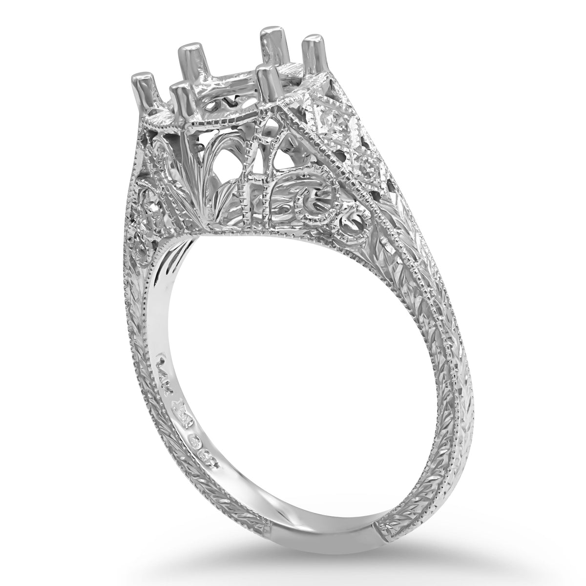 Engraved Diamond Semi-mount Ring