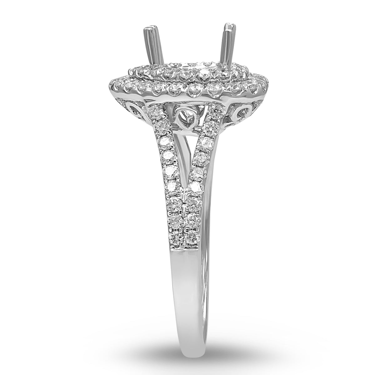 Double Heart Halo Diamond Semi-mount Ring