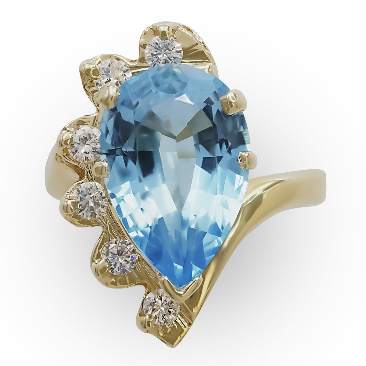 Pear-Shaped Blue Topaz Diamond Ring