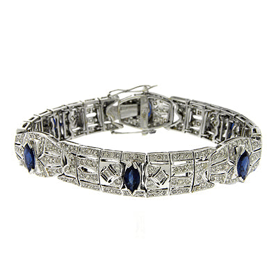 14KW Round Diamonds and Marquise Blue Sapphire Bracelet