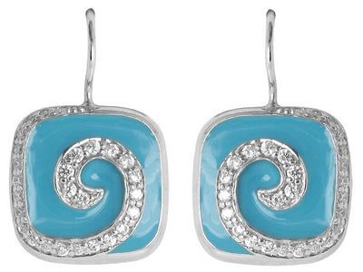 Swirl - Turquoise Enamel with CZ Earrings