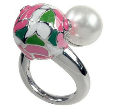 Botanique - Pearl with Ping Enamel and CZ Ring