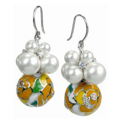 Bouquet Botanique - Pearls and Yellow Enamel with CZ Earrings