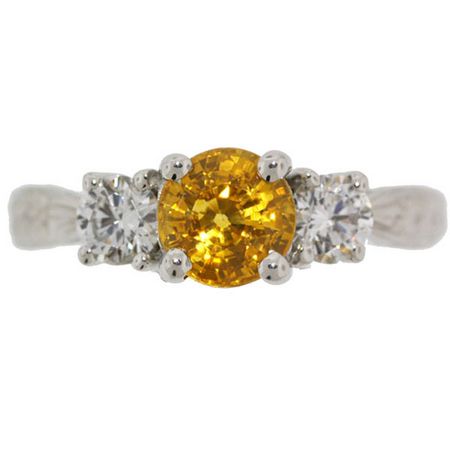 Platinum Three-Stone Yellow Sapphire and Diamond Ring