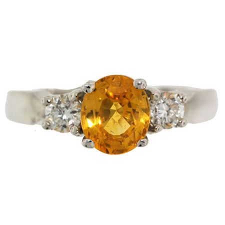 14KT White Gold Three-Stone Yellow Sapphire and Diamond Ring