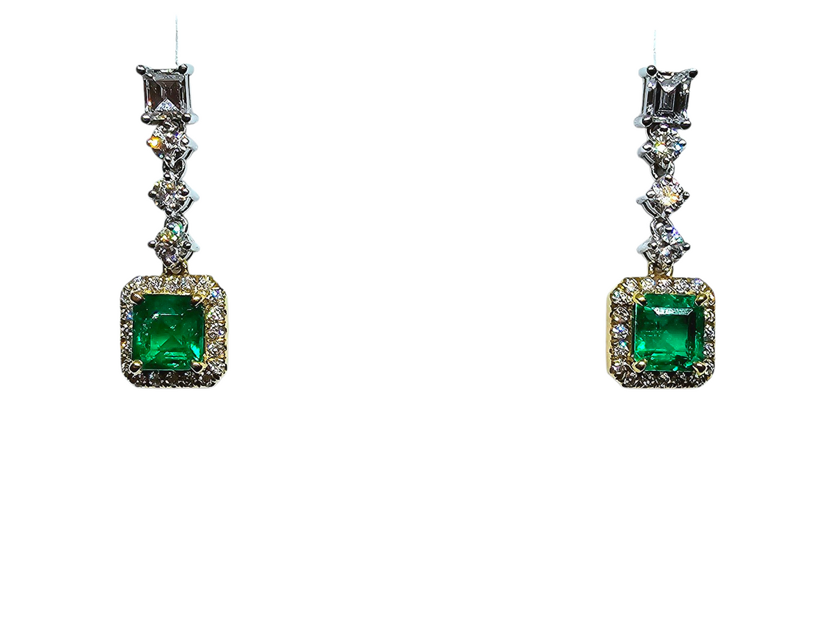 Emerald and Diamond Drop Earring in 18Kt Two Tone Gold