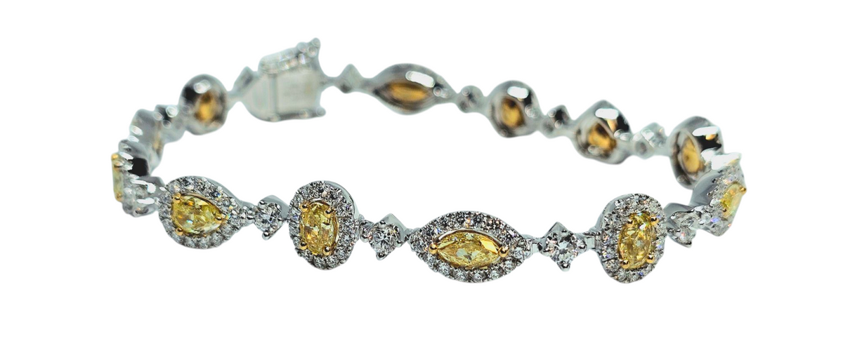 Fancy Yellow Diamond Bracelet in 18Kt Two Tone Gold