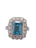 Lab Grown Emerald Cut Blue Diamond Ring in 14Kt White Gold