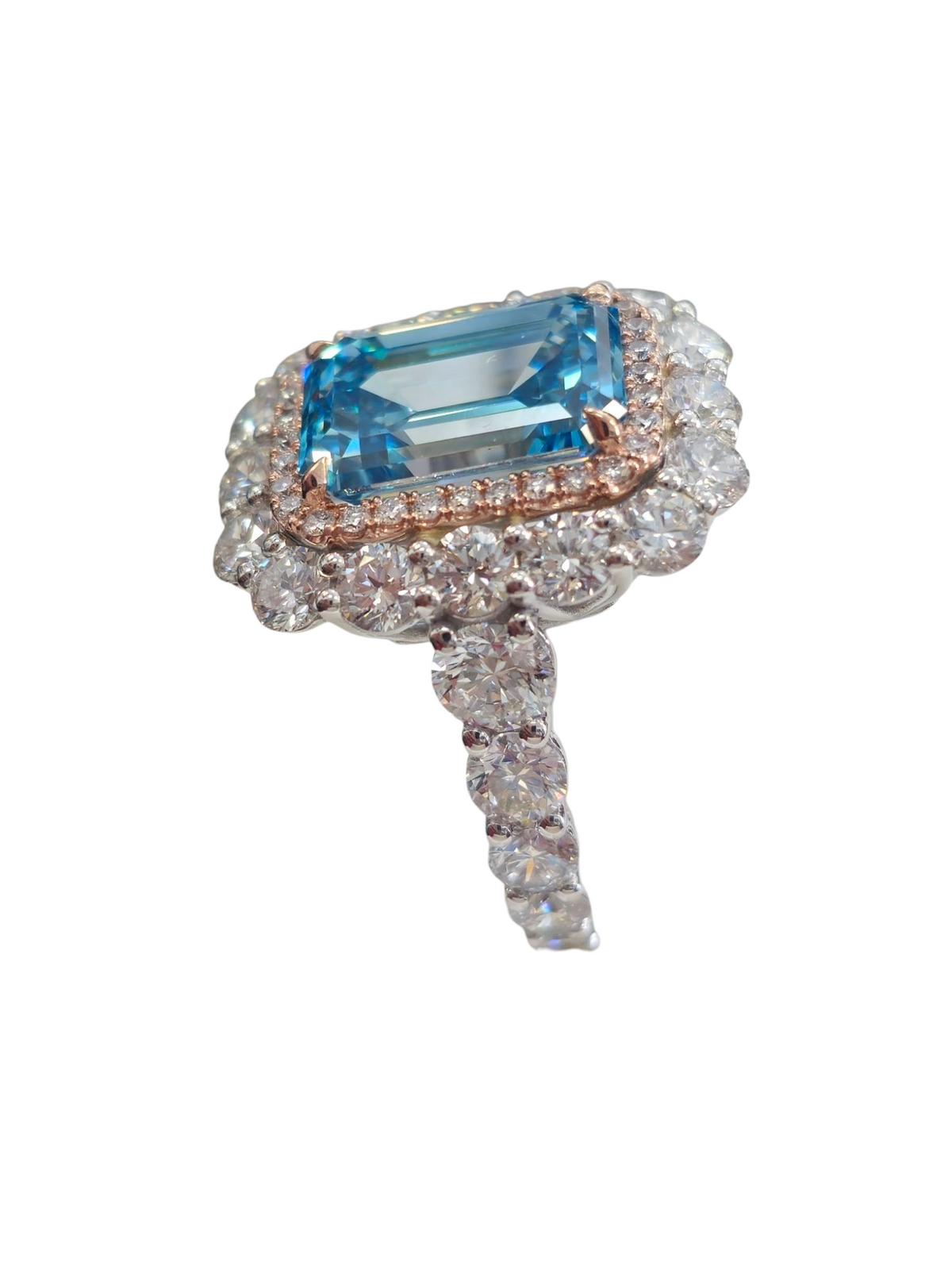 Lab Grown Emerald Cut Blue Diamond Ring in 14Kt White Gold