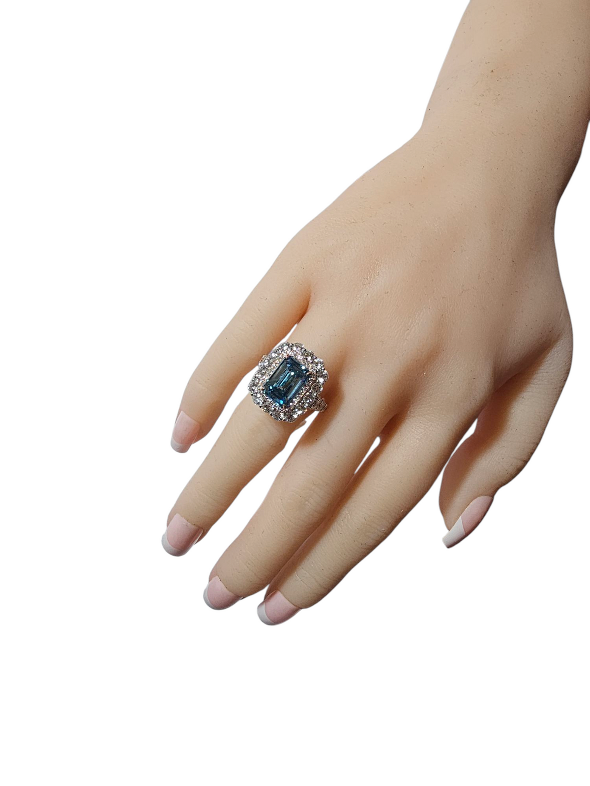 Lab Grown Emerald Cut Blue Diamond Ring in 14Kt White Gold