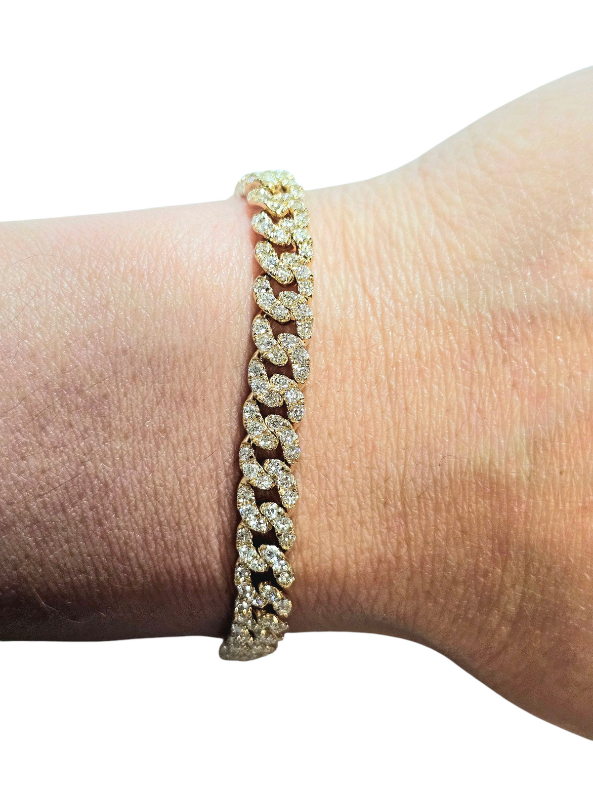 Cuban Link Bracelet with Diamonds in 14 Karat Yellow Gold
