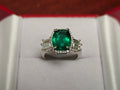 Emerald with Baguette Diamonds in Platinum Ring
