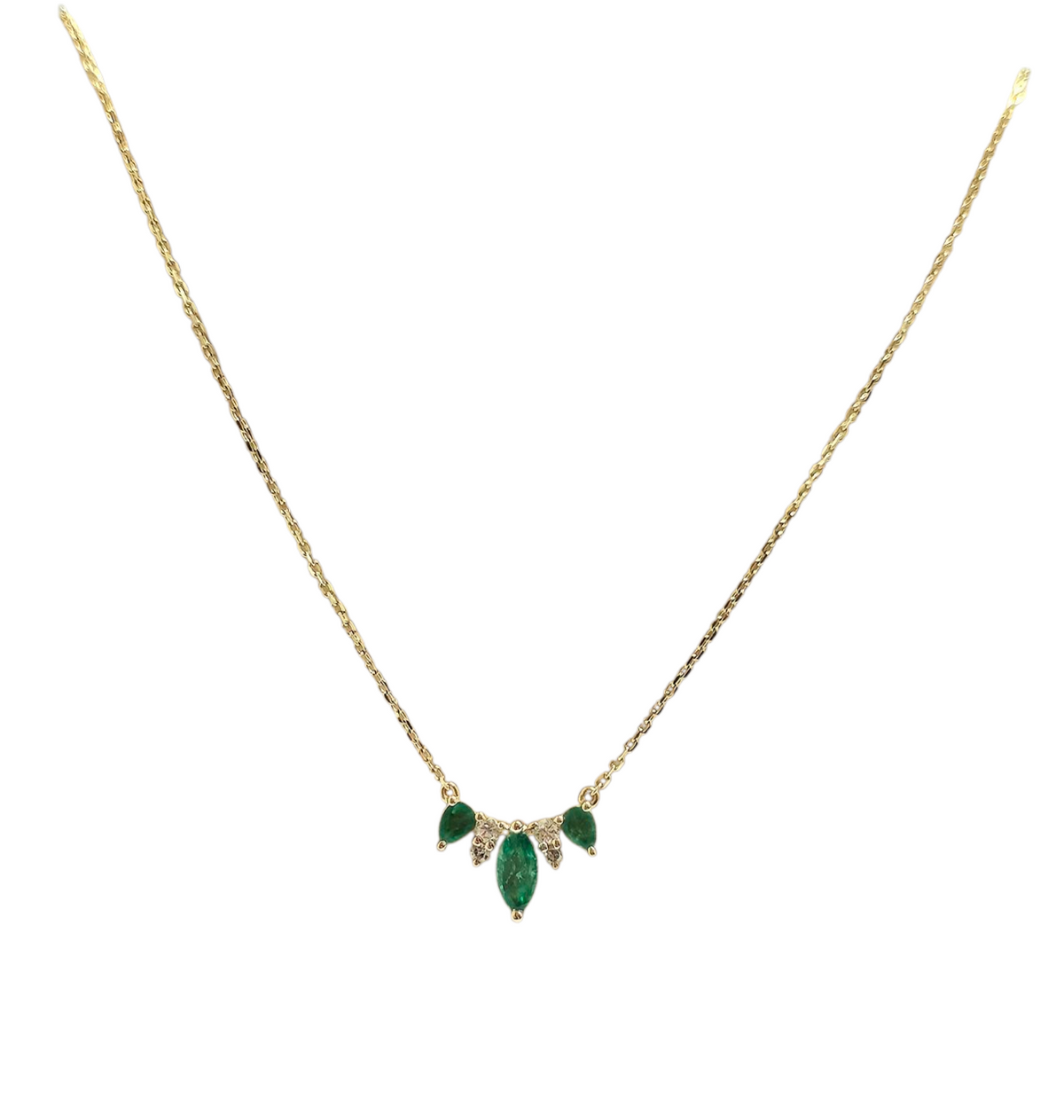 Fancy Emerald and Diamond Necklace in 14 Karat Yellow Gold