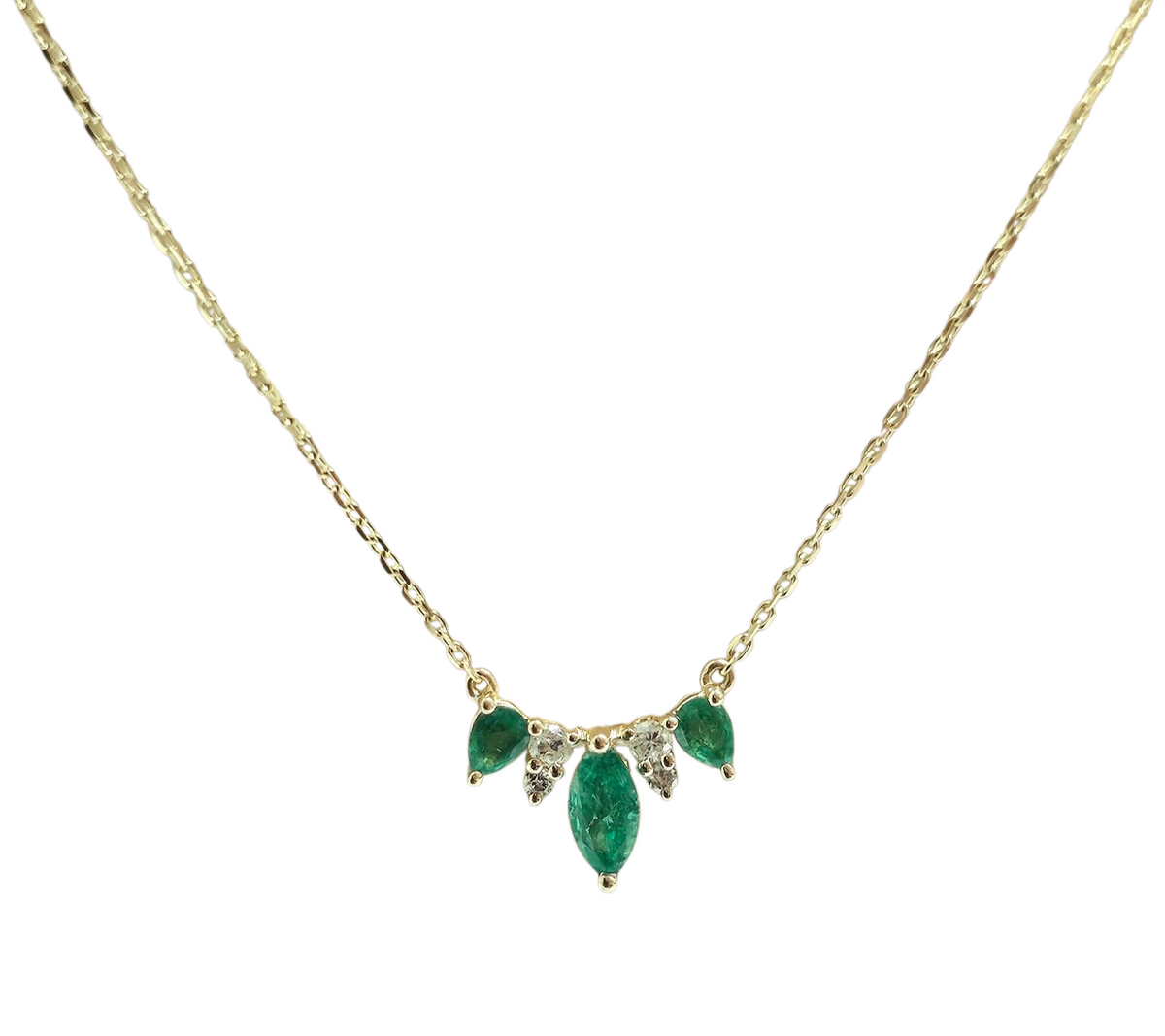 Fancy Emerald and Diamond Necklace in 14 Karat Yellow Gold