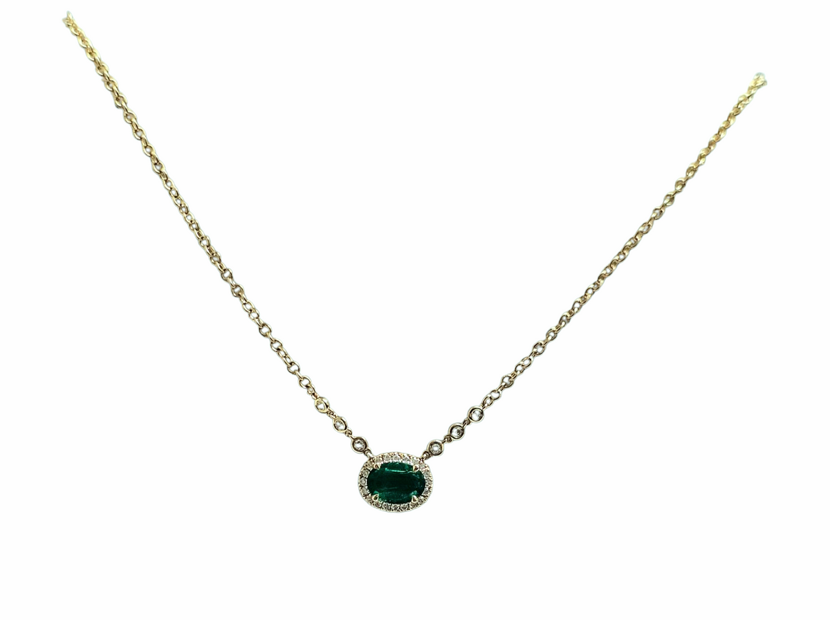 Emerald and Diamond Pendant Necklace in 18 Karat Yellow Gold