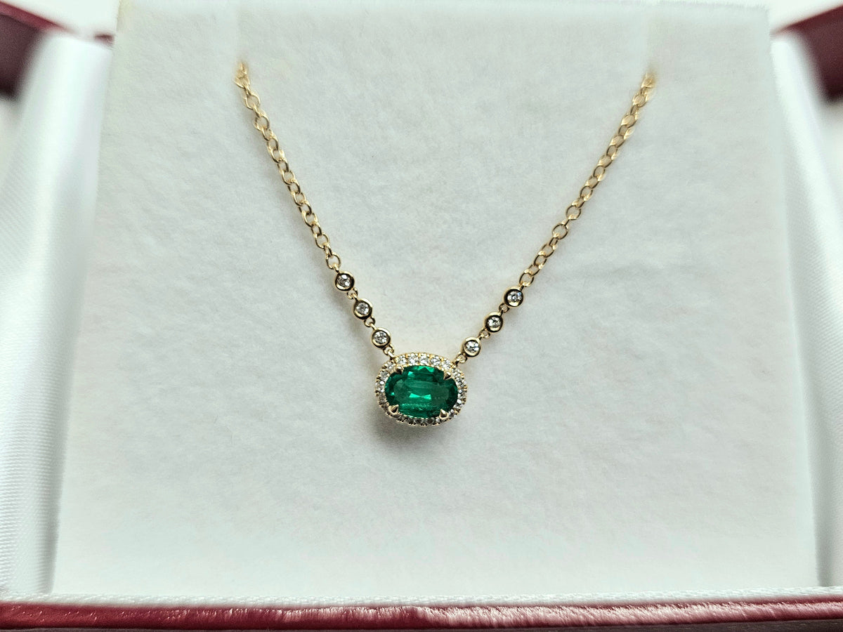 Emerald and Diamond Pendant Necklace in 18 Karat Yellow Gold