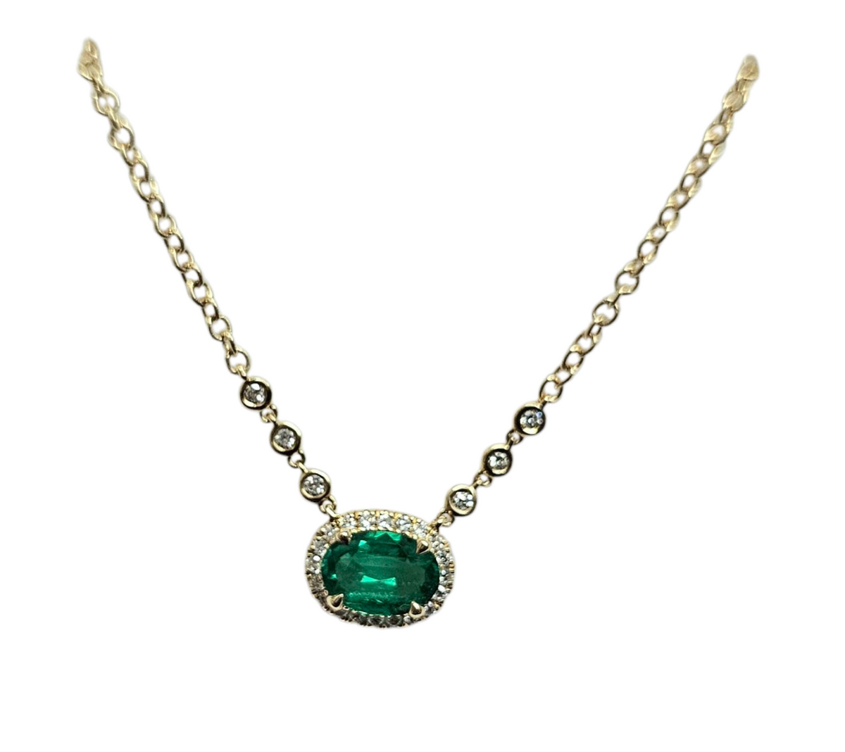 Emerald and Diamond Pendant Necklace in 18 Karat Yellow Gold