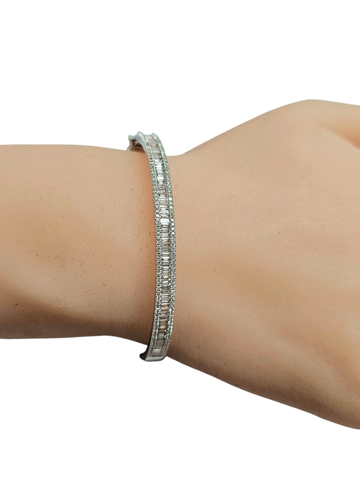 Baguette Diamond Bangle Bracelet in 14 Karat White Gold