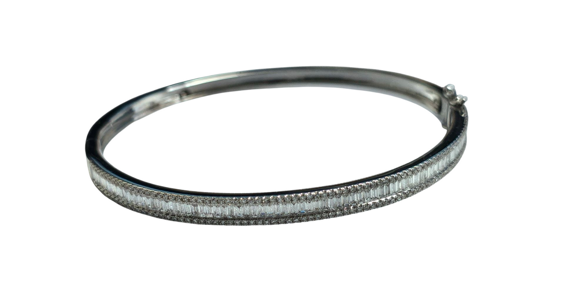 Baguette Diamond Bangle Bracelet in 14 Karat White Gold