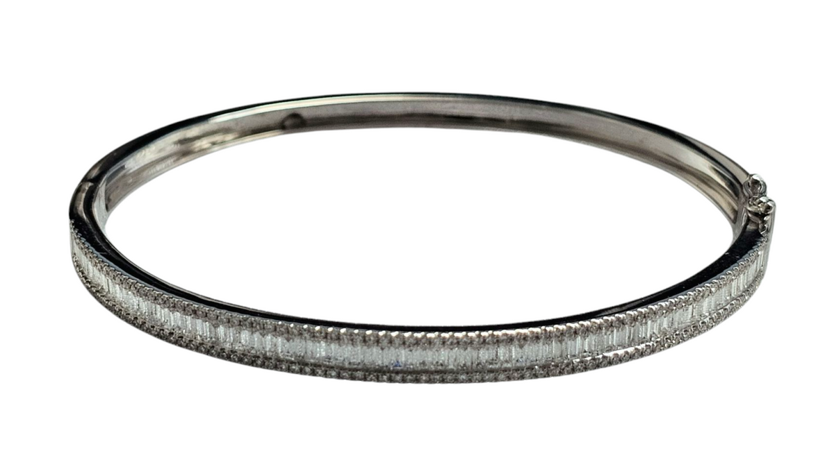 Baguette Diamond Bangle Bracelet in 14 Karat White Gold