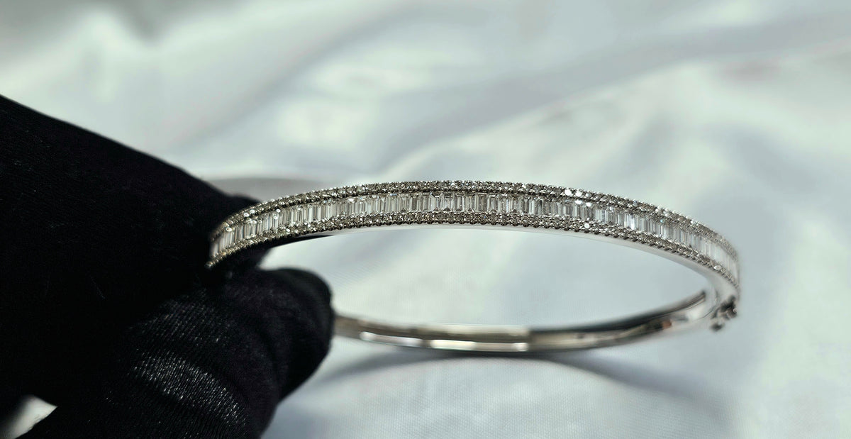Baguette Diamond Bangle Bracelet in 14 Karat White Gold