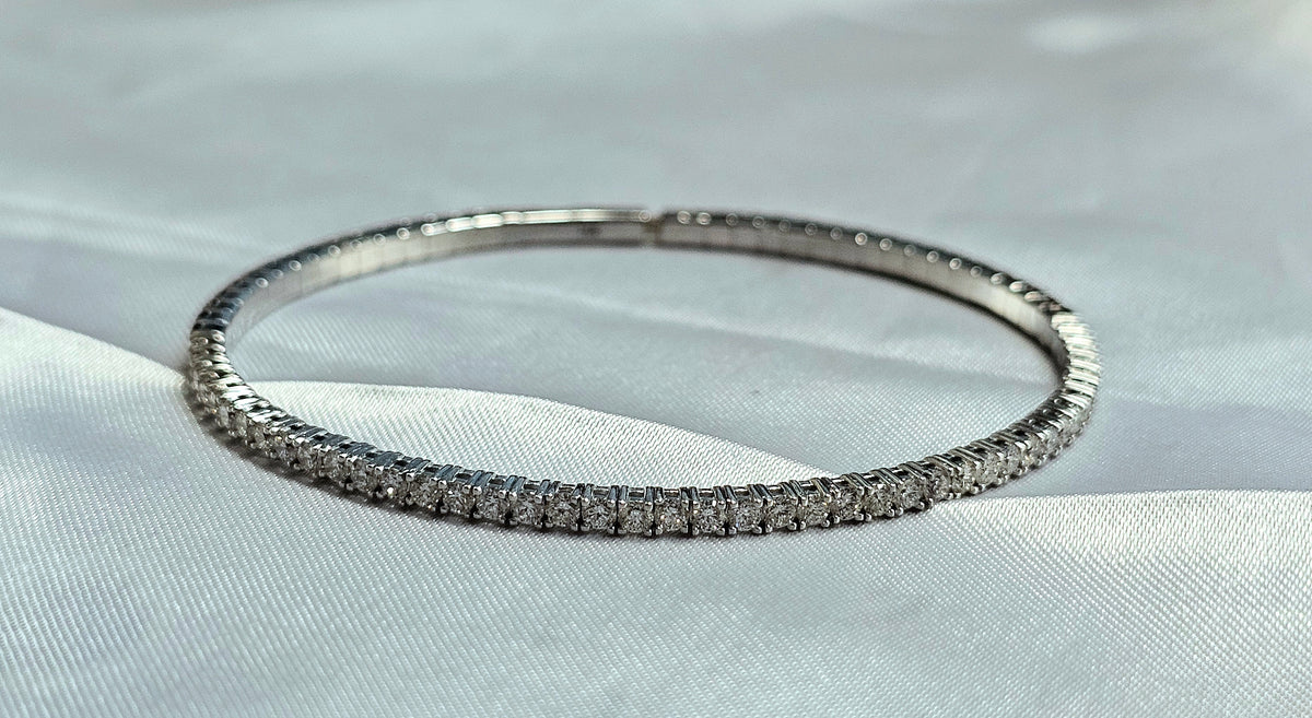 Diamond Bangle Bracelet in 14 Karat White Gold