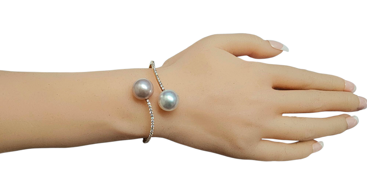 South Sea Pearl and Diamond Bangle Bracelet in 18 Karat Rose Gold