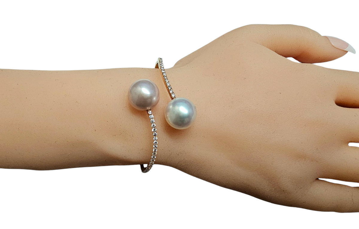 South Sea Pearl and Diamond Bangle Bracelet in 18 Karat Rose Gold