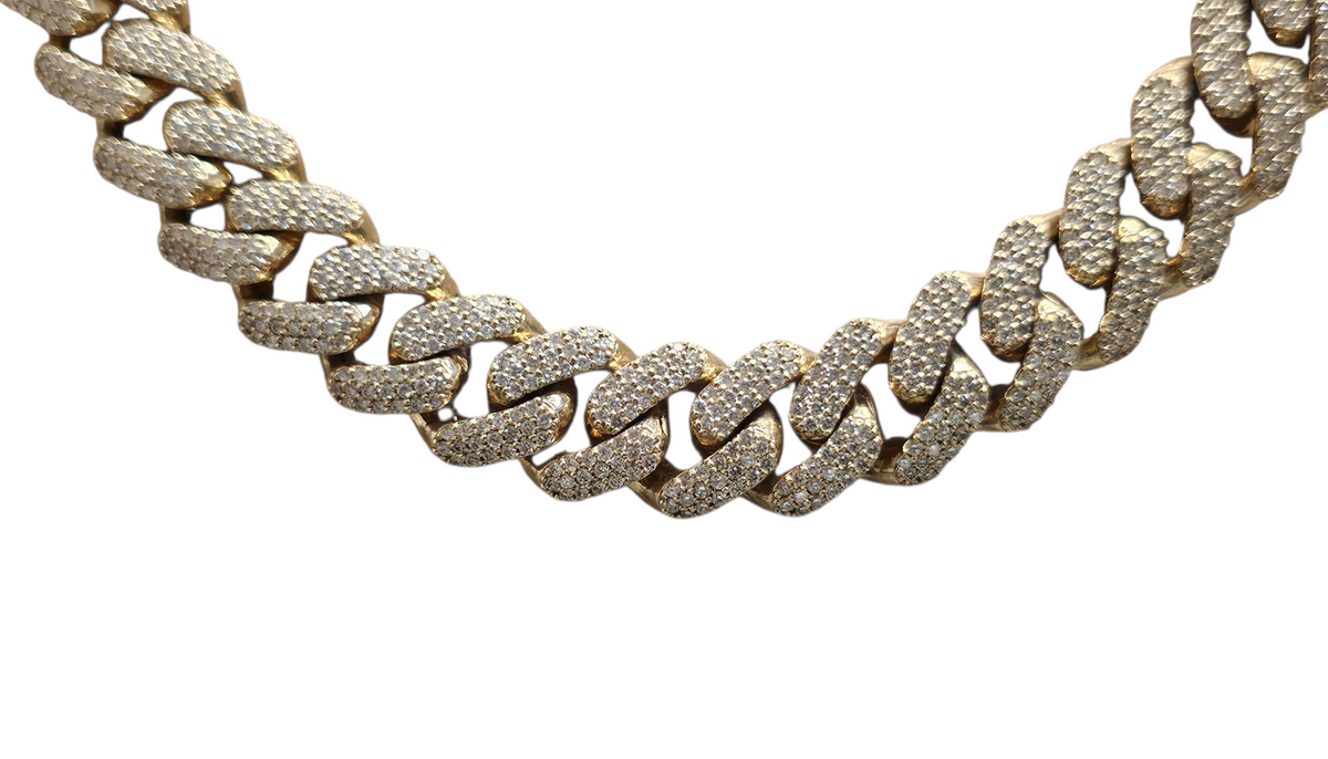 Cuban Diamond Men's Necklace in 14 Karat Yellow Gold