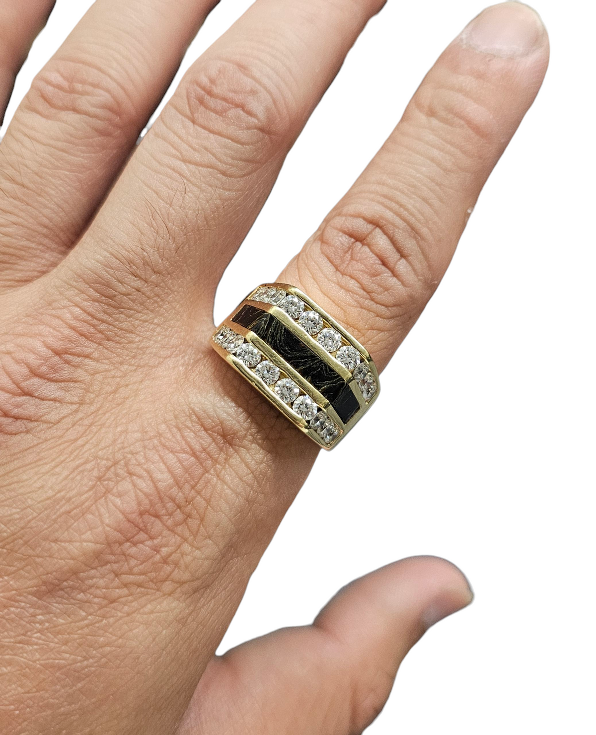 Black Onyx Diamond Ring in 18 Karat Yellow Gold