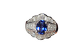Lab Grown Blue Sapphire and Baguette Diamond Ring in 18 Karat White Gold