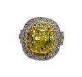 Fancy Intense Yellow Cushion Cut Diamond Ring in 18Karat Two Tone Gold