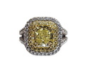 Fancy Yellow Radiant Cut with Double Halo Diamond Ring in 18 Karat Two Tone Gold