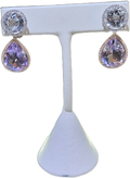 Dangling 18 Karat Two Tone Gold Amethyst White Sapphire Diamond Teardrop Earrings