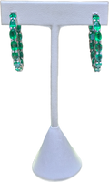 Oval Emerald 14 Karat White Gold Hoop Earrings
